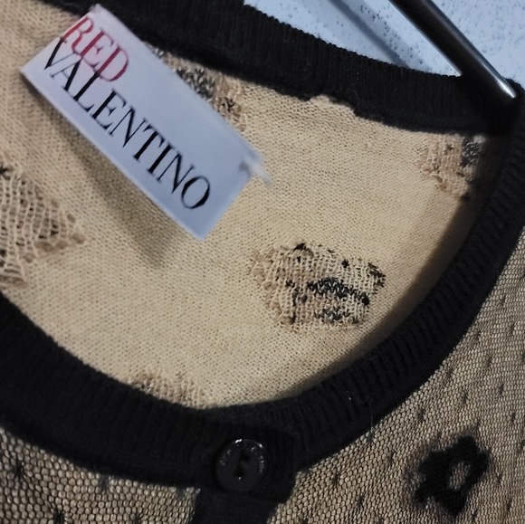 RED VALENTINO Leopard Printed Crew Neck Sweater Cardigan Button Down - Picture 12 of 16